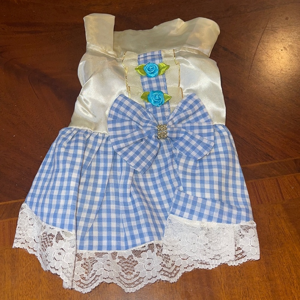 Xs Dog Plaid Lace Bow Dress NWT